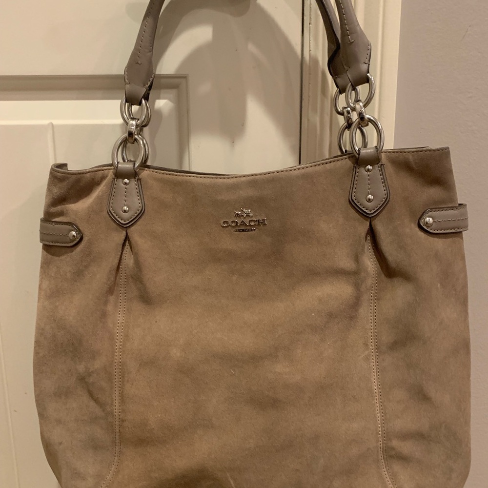 Authentic Coach Purse- gray/taupe suede
